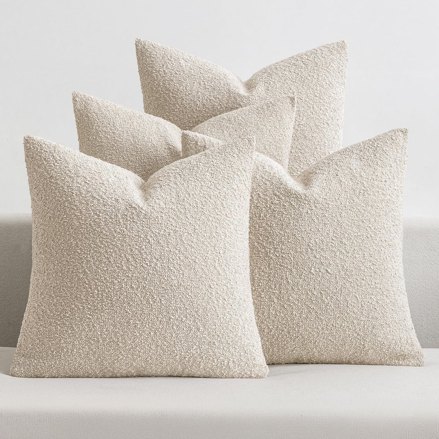 MIULEE Pack of 4 Decorative Textured Boucle Throw Pillow Covers 18x18 Inch Neutral Accent Solid Pillow Cases Soft Couch Cushion Covers for Modern Farmhouse Boho Chair Sofa Bed Livingroom Home Decor
