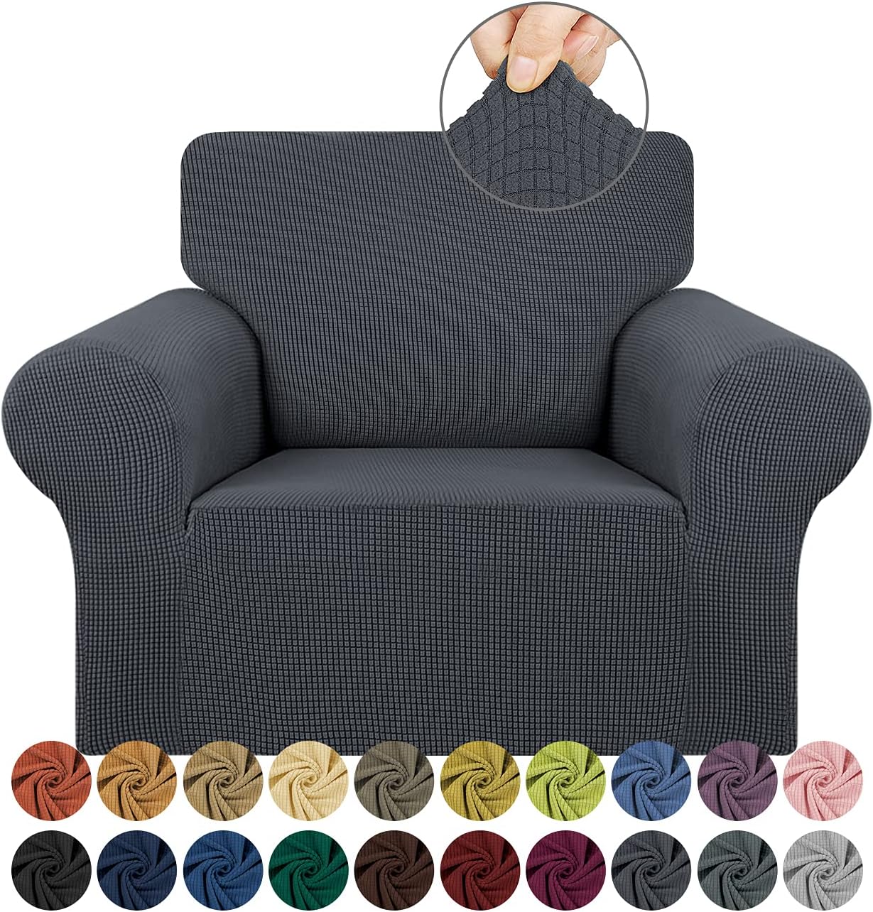 KEKUOU Stretch Sofa Cover Slipcover ，Couch Covers for 3 Cushion Couch Sofa pet Friendly (78"-94") Furniture Protector Sofa with Elastic Bottom for Kids,Dog, Jacquard Small Checked(Large,Black)