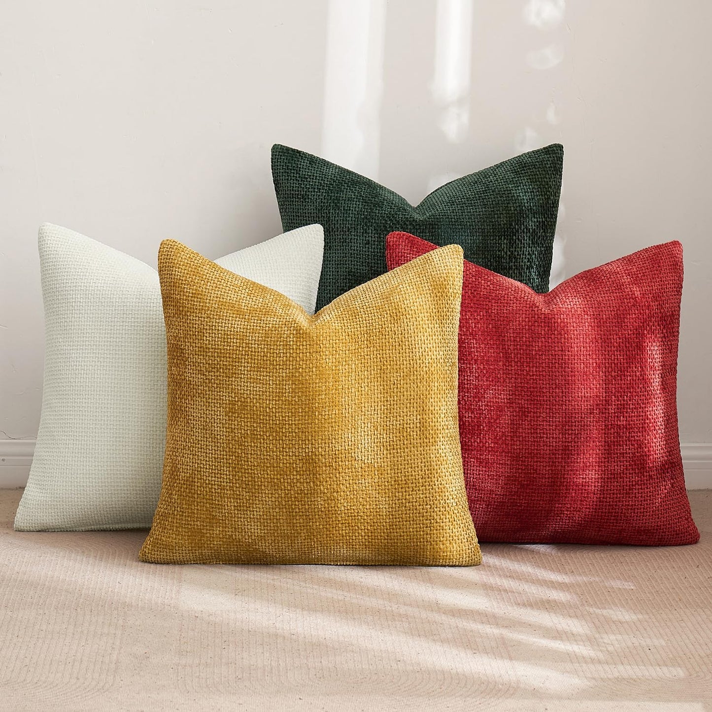 MIULEE Pack of 4 Couch Throw Pillow Covers 20x20 Inch Khaki Soft Decorative Chenille Pillow Covers Farmhouse Accent Cushion Covers for Boho Home Decor Sofa Bedroom Living Room
