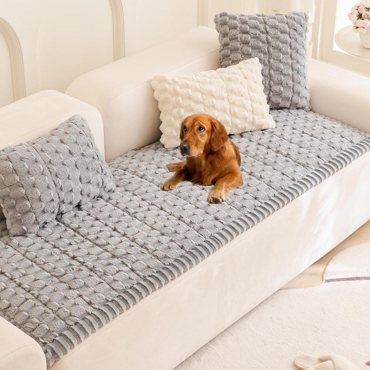 Mivnue Pet Couch Cover, Couch Covers for Dogs, Washable Dog Sofa Covers Couch Protector, Fuzzy Non Slip Couch Slipcover Pet Friendly (Brown, 27.6" x 59.1")
