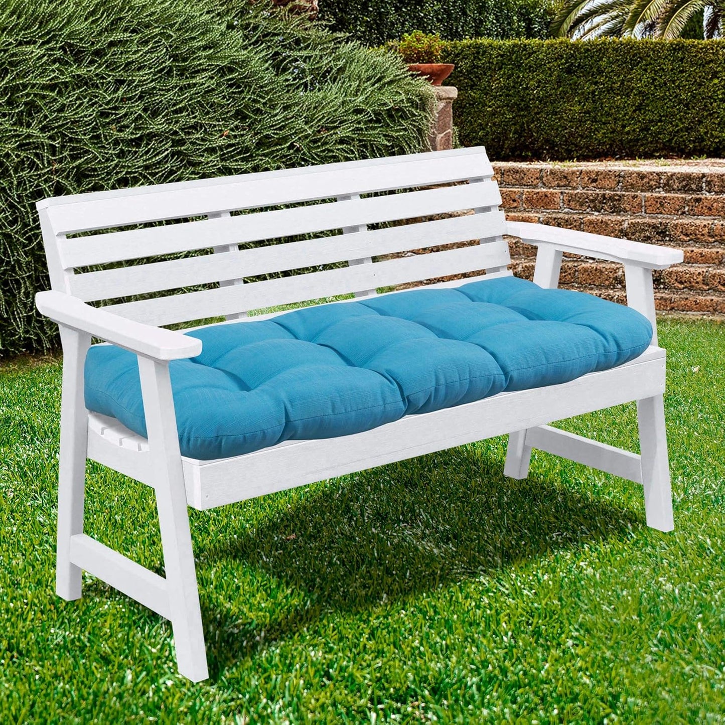 Sweet Home Collection Patio Chair Cushions Outdoor Loveseat Lounge Seat Pads Premium Comfortable Thick Fiber Fill Tufted 44" x 19", 1 Count (Pack of 1), Cream