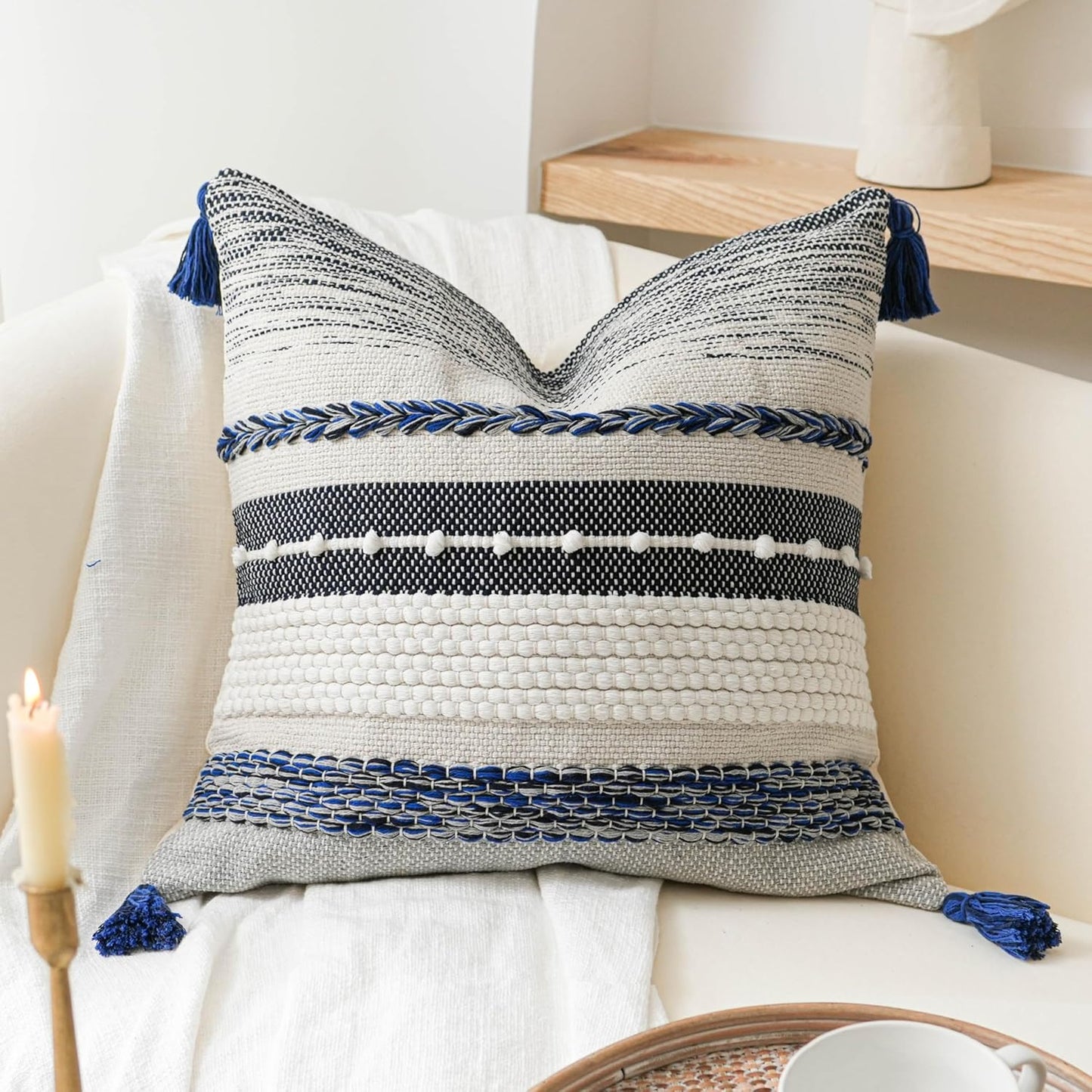 Coastal Blue Decorative Lumbar Pillow Cover 14x36 Boho Long Body Pillow for Bed Farmhouse Lumbar Throw Pillow for Couch Modern Accent Textured Throw Pillowcase