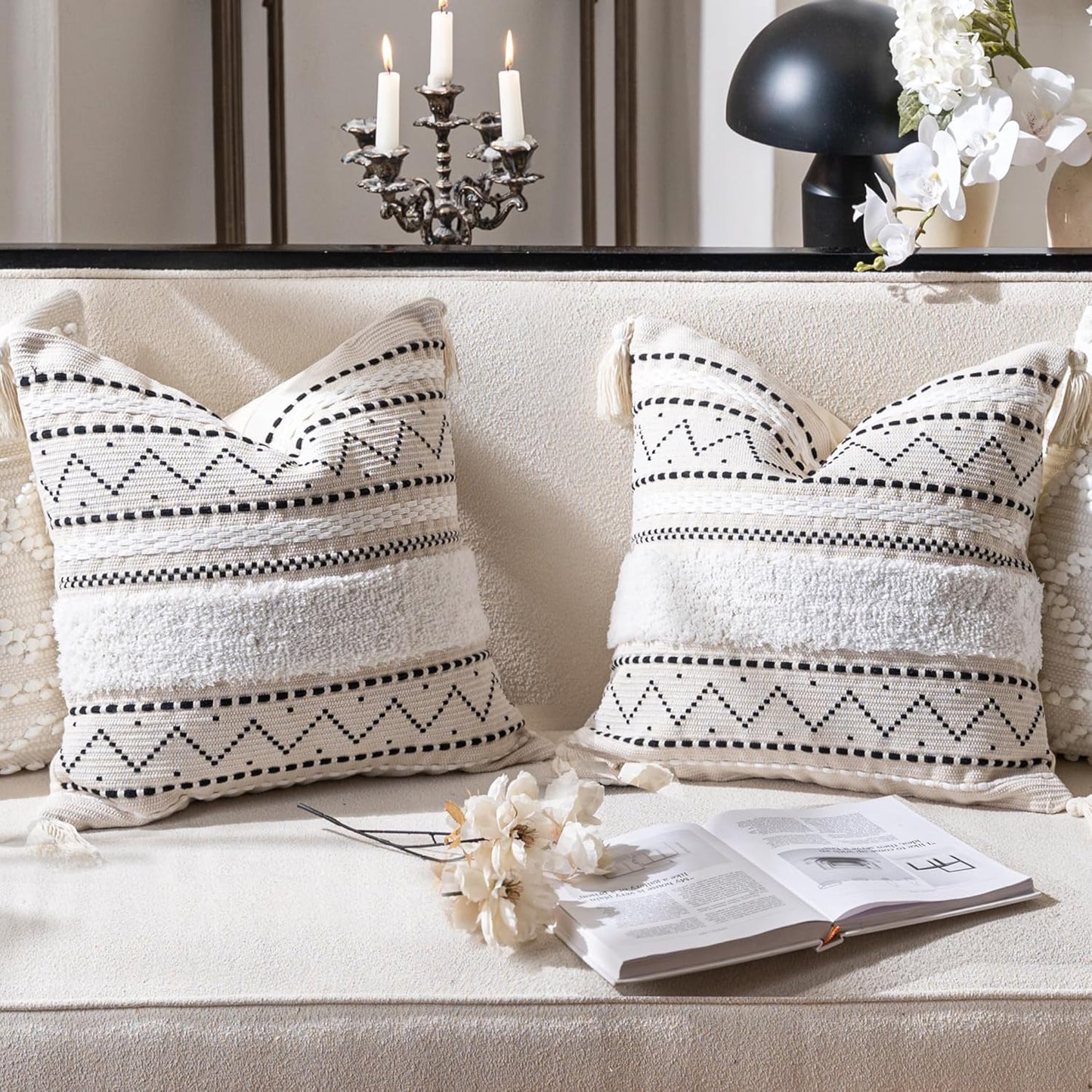 Gray Decorative Throw Pillow Cover 20x20 Combo Set of 2 Square Boho Neutral Grey Accent Pillowcase Tassels Farmhouse Cushion for Couch Sofa Bedroom Living Room Home Décor Cover ONLY