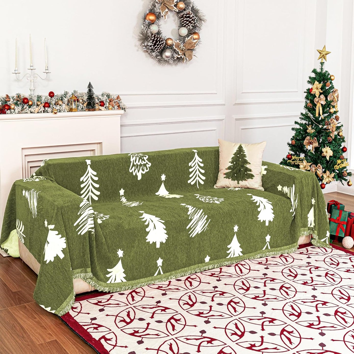 MYSKY HOME Couch Cover for Pets, Beige Couch Covers for 2 Cushion Couch Sofa, Sofa Slipcover Sectional L Shape Chenille Covers for Pets, Throw Couch for Dogs, Kids,71" X118"