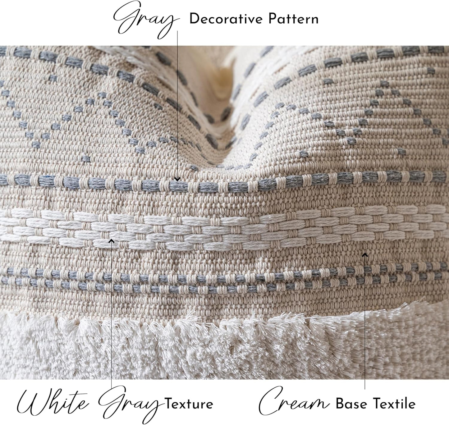 Gray Decorative Throw Pillow Cover 20x20 Combo Set of 2 Square Boho Neutral Grey Accent Pillowcase Tassels Farmhouse Cushion for Couch Sofa Bedroom Living Room Home Décor Cover ONLY