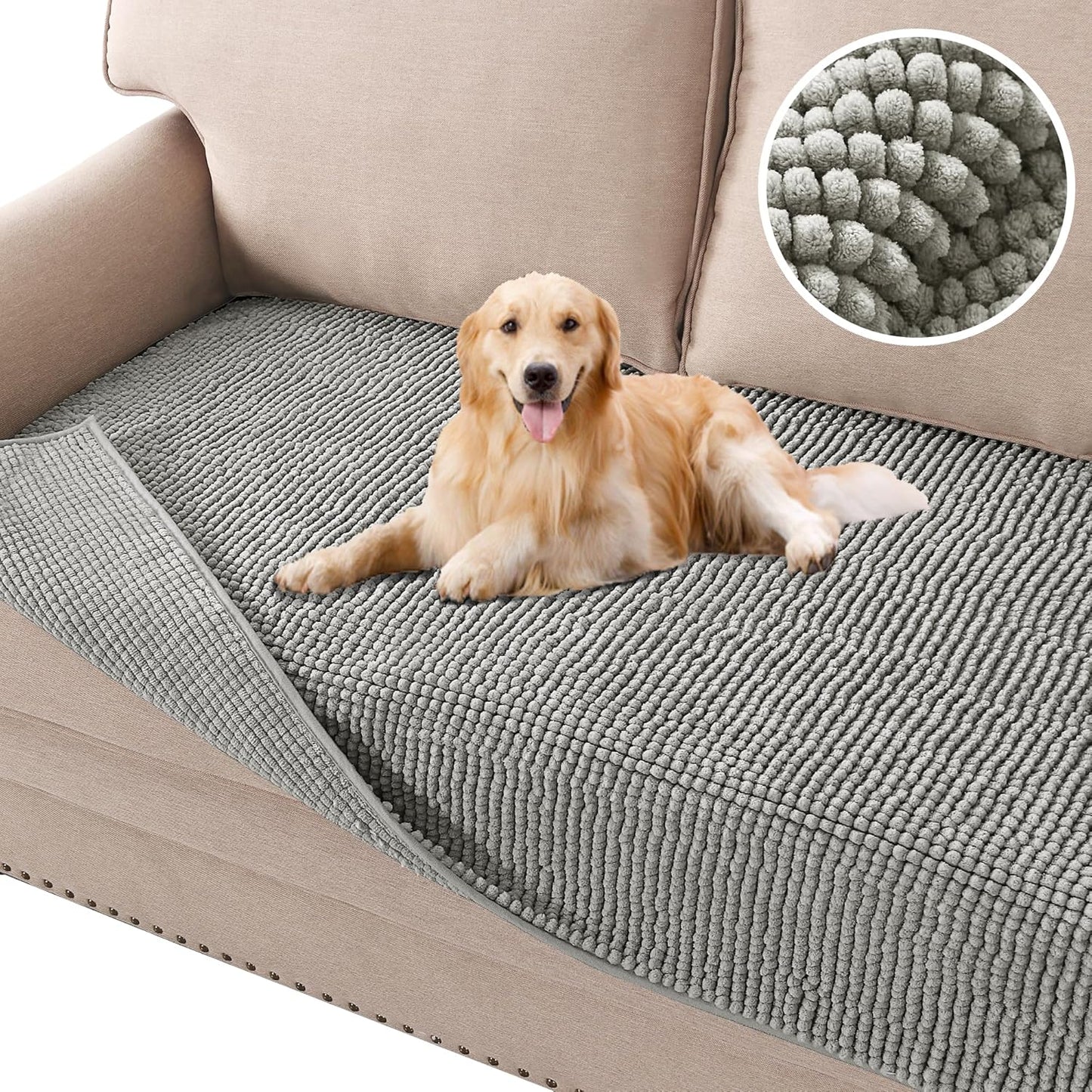 H.VERSAILTEX Plush Chenille Dog Bed Cover Thick Soft Sofa Cover for 3 Cushion Couch Anti Slip Couch Cover Furniture Protector for Dog, Pet, Cat (35" x 74", Ivory)