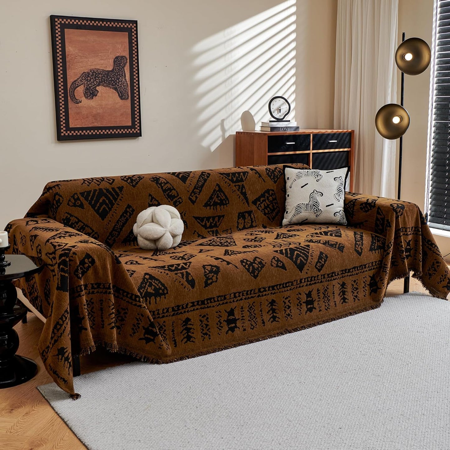 MYSKY HOME Couch Cover for Pets, Beige Couch Covers for 2 Cushion Couch Sofa, Sofa Slipcover Sectional L Shape Chenille Covers for Pets, Throw Couch for Dogs, Kids,71" X118"