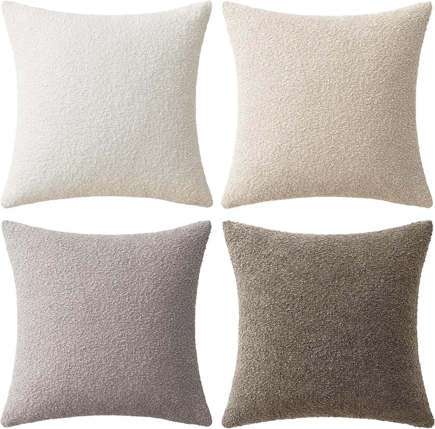 MIULEE Pack of 4 Decorative Textured Boucle Throw Pillow Covers 18x18 Inch Neutral Accent Solid Pillow Cases Soft Couch Cushion Covers for Modern Farmhouse Boho Chair Sofa Bed Livingroom Home Decor