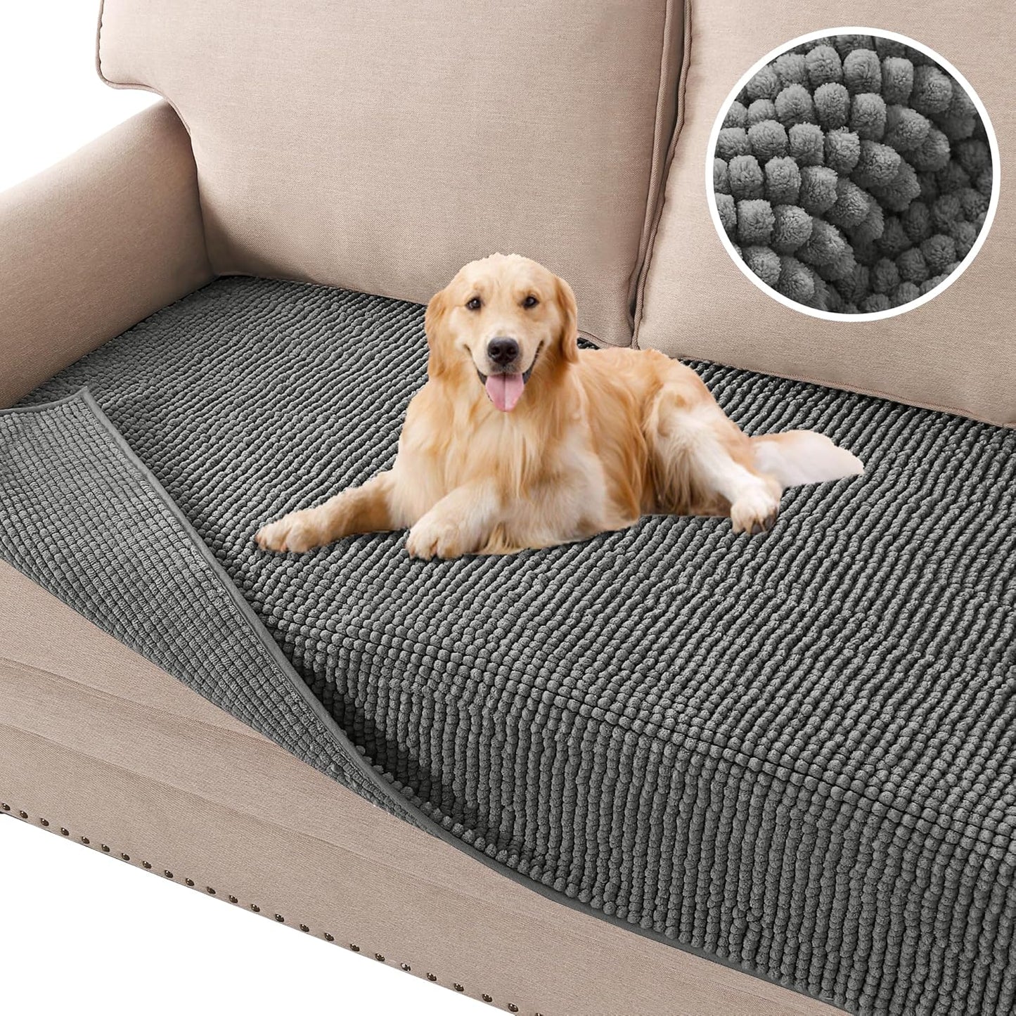 H.VERSAILTEX Plush Chenille Dog Bed Cover Thick Soft Sofa Cover for 3 Cushion Couch Anti Slip Couch Cover Furniture Protector for Dog, Pet, Cat (35" x 74", Ivory)