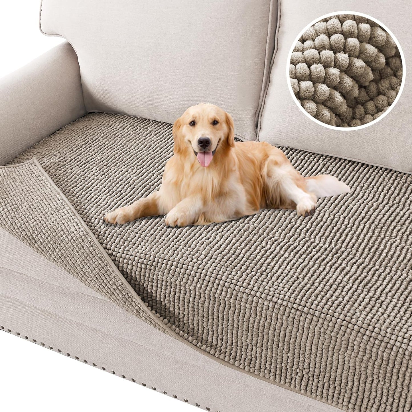 H.VERSAILTEX Plush Chenille Dog Bed Cover Thick Soft Sofa Cover for 3 Cushion Couch Anti Slip Couch Cover Furniture Protector for Dog, Pet, Cat (35" x 74", Ivory)