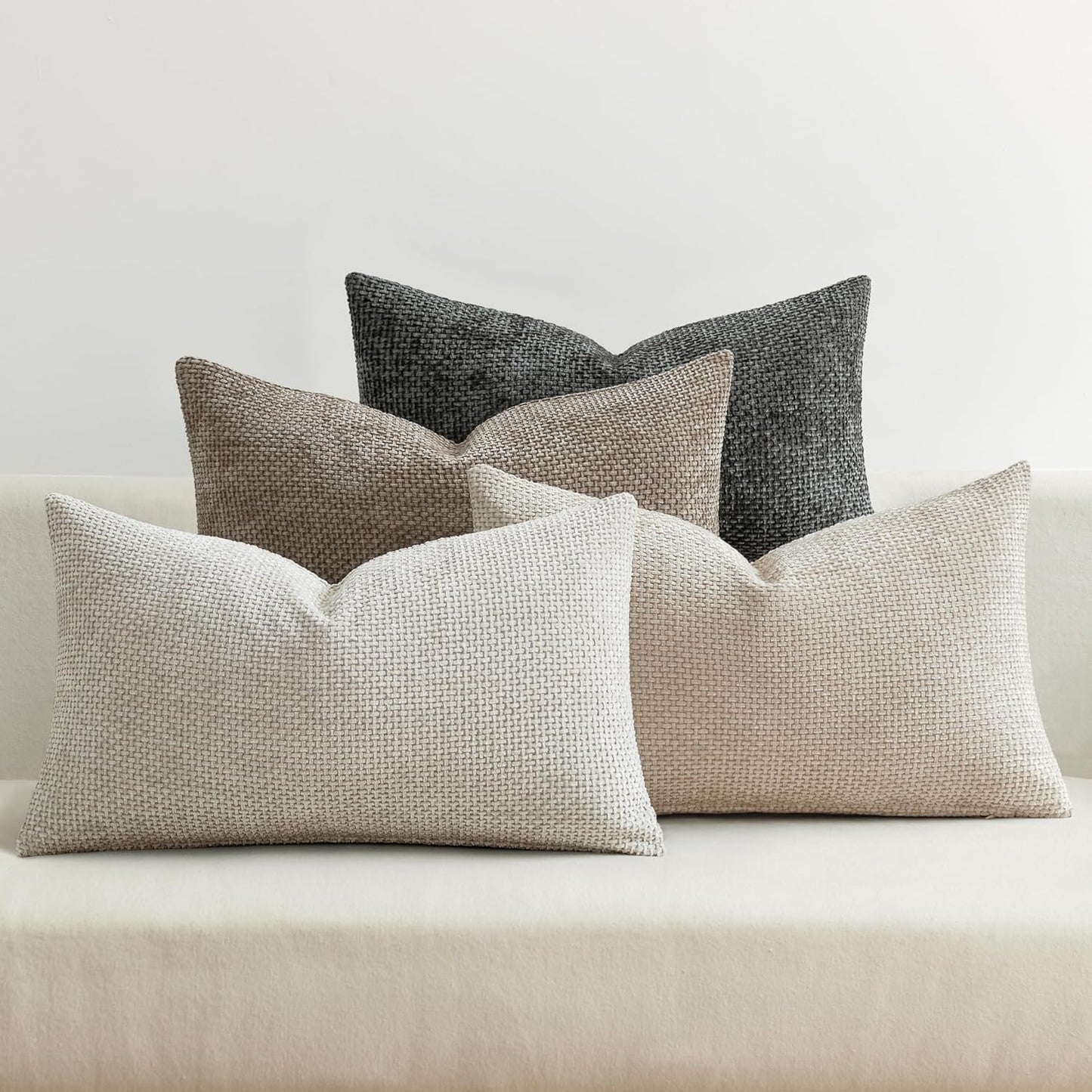 MIULEE Pack of 4 Couch Throw Pillow Covers 20x20 Inch Khaki Soft Decorative Chenille Pillow Covers Farmhouse Accent Cushion Covers for Boho Home Decor Sofa Bedroom Living Room