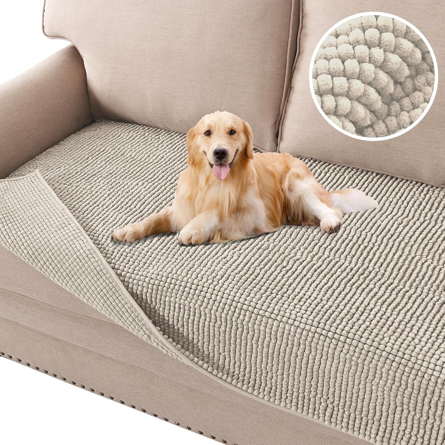 H.VERSAILTEX Plush Chenille Dog Bed Cover Thick Soft Sofa Cover for 3 Cushion Couch Anti Slip Couch Cover Furniture Protector for Dog, Pet, Cat (35" x 74", Ivory)