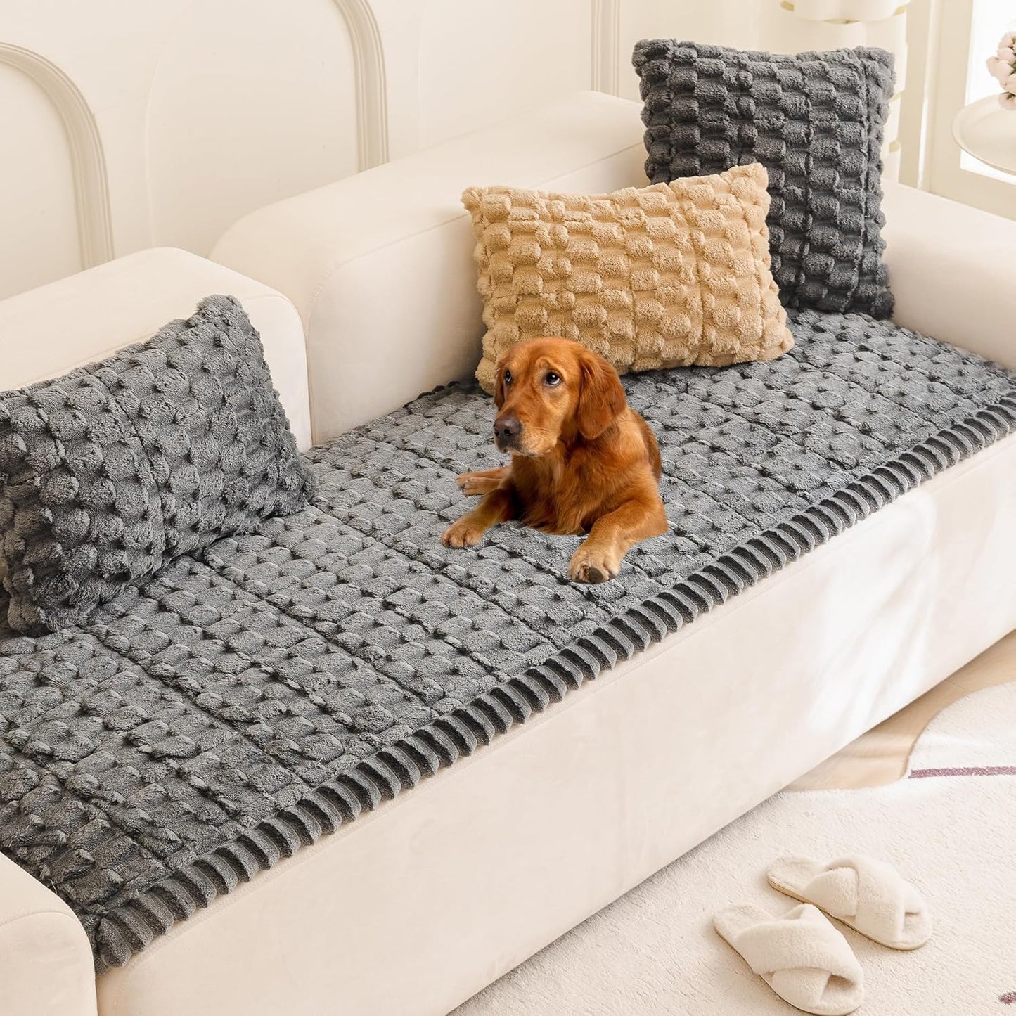 Mivnue Pet Couch Cover, Couch Covers for Dogs, Washable Dog Sofa Covers Couch Protector, Fuzzy Non Slip Couch Slipcover Pet Friendly (Brown, 27.6" x 59.1")