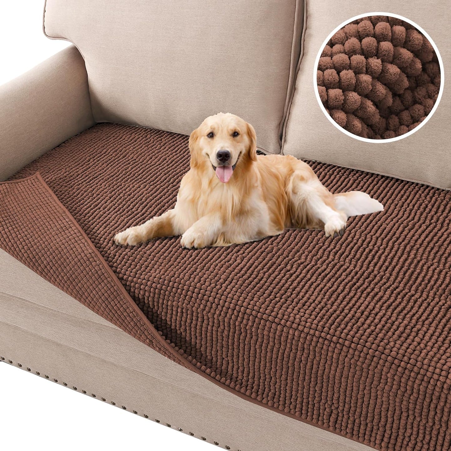 H.VERSAILTEX Plush Chenille Dog Bed Cover Thick Soft Sofa Cover for 3 Cushion Couch Anti Slip Couch Cover Furniture Protector for Dog, Pet, Cat (35" x 74", Ivory)