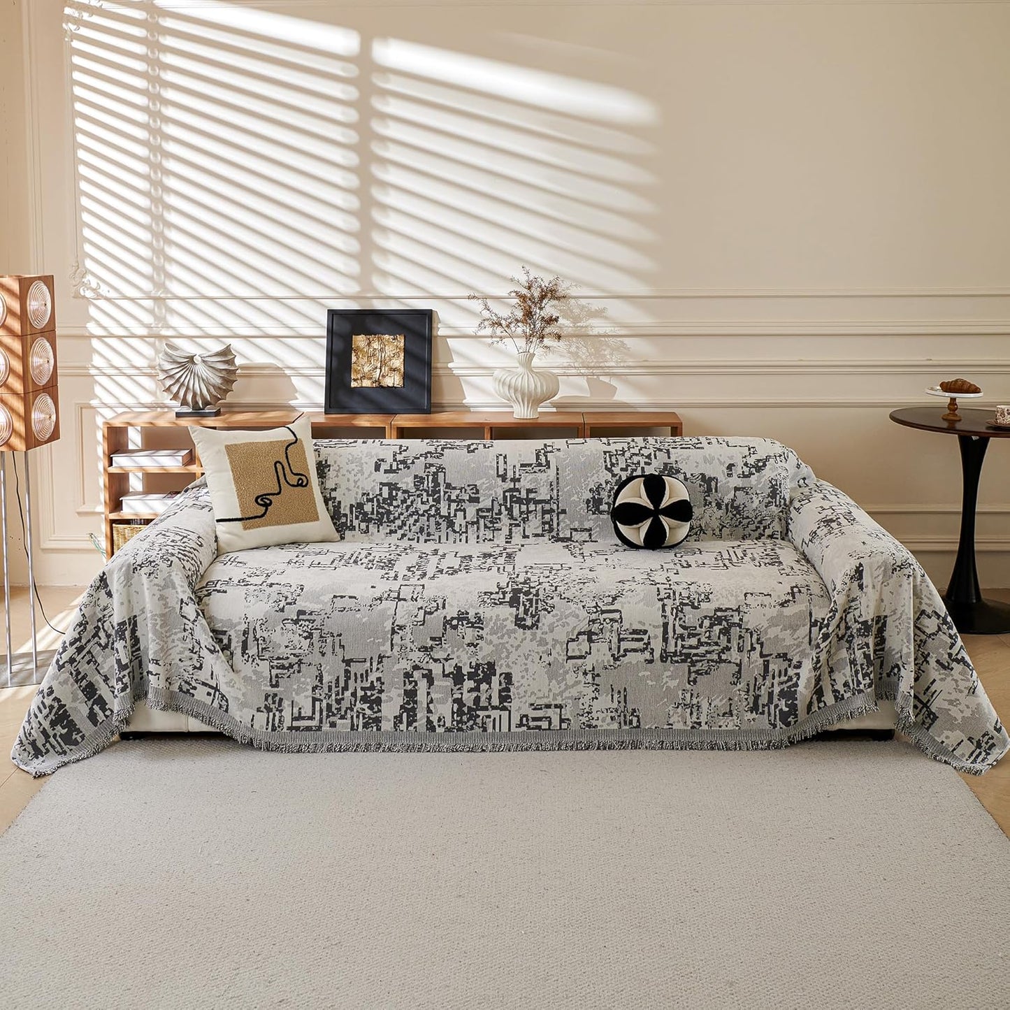 MYSKY HOME Couch Cover for Pets, Beige Couch Covers for 2 Cushion Couch Sofa, Sofa Slipcover Sectional L Shape Chenille Covers for Pets, Throw Couch for Dogs, Kids,71" X118"