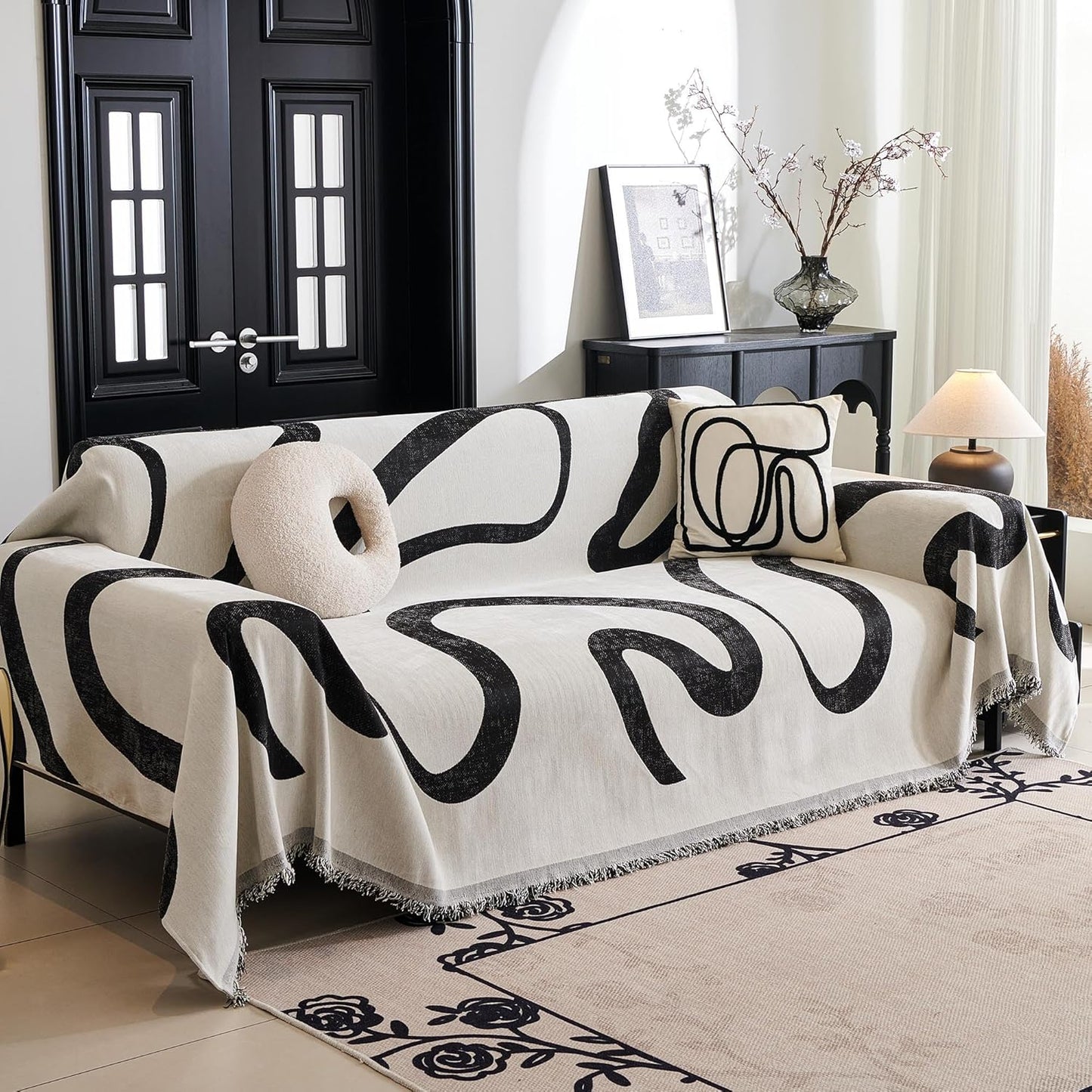 MYSKY HOME Couch Cover for Pets, Beige Couch Covers for 2 Cushion Couch Sofa, Sofa Slipcover Sectional L Shape Chenille Covers for Pets, Throw Couch for Dogs, Kids,71" X118"
