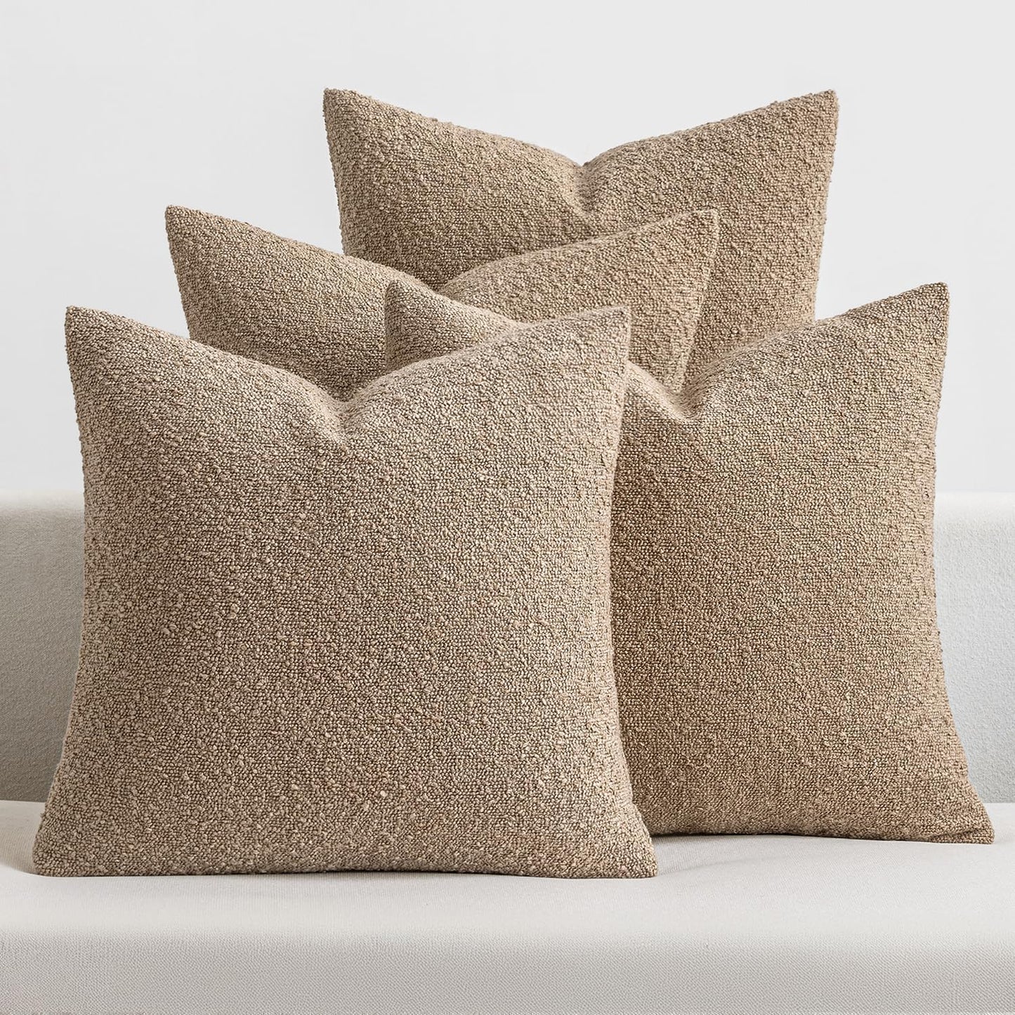 MIULEE Pack of 4 Decorative Textured Boucle Throw Pillow Covers 18x18 Inch Neutral Accent Solid Pillow Cases Soft Couch Cushion Covers for Modern Farmhouse Boho Chair Sofa Bed Livingroom Home Decor