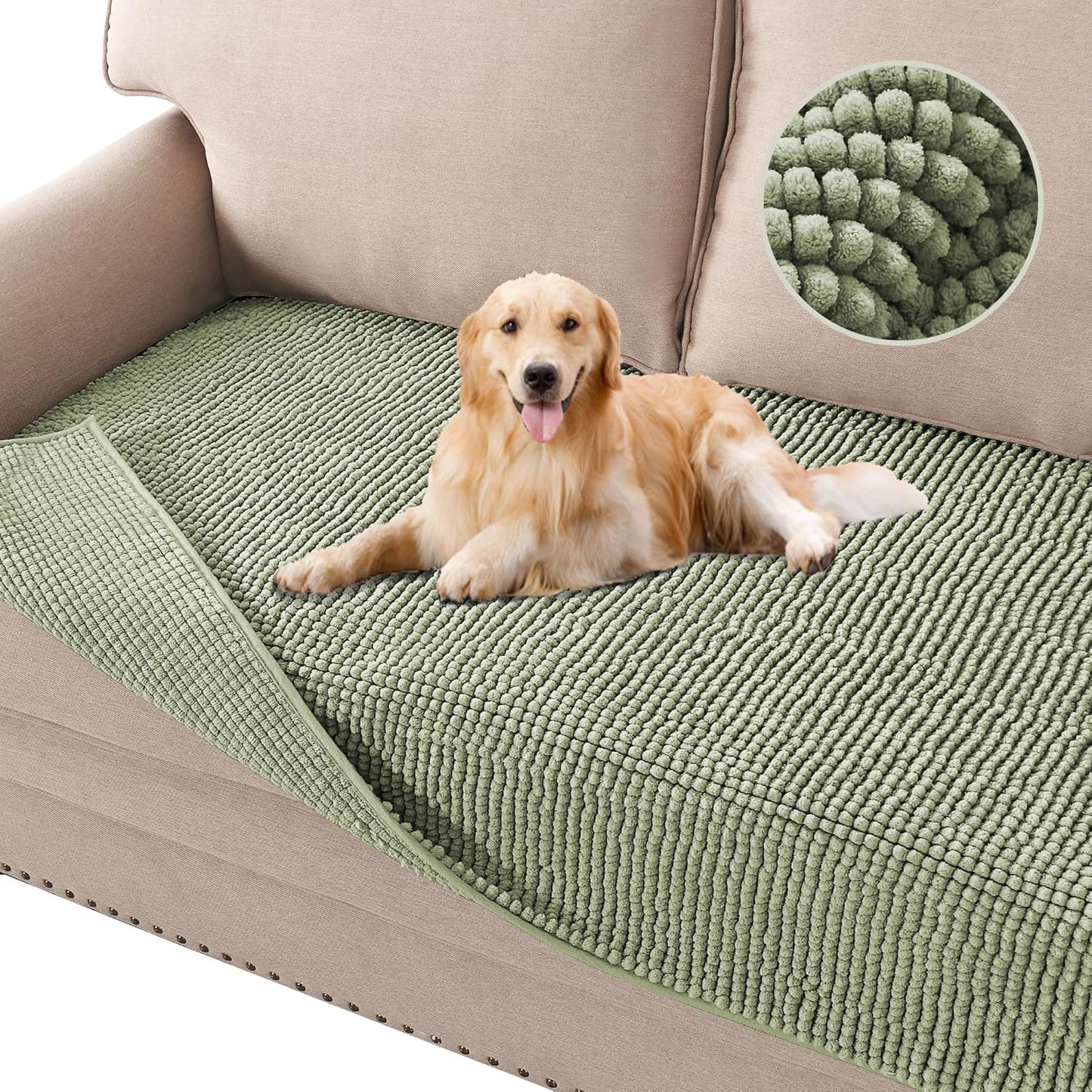 H.VERSAILTEX Plush Chenille Dog Bed Cover Thick Soft Sofa Cover for 3 Cushion Couch Anti Slip Couch Cover Furniture Protector for Dog, Pet, Cat (35" x 74", Ivory)