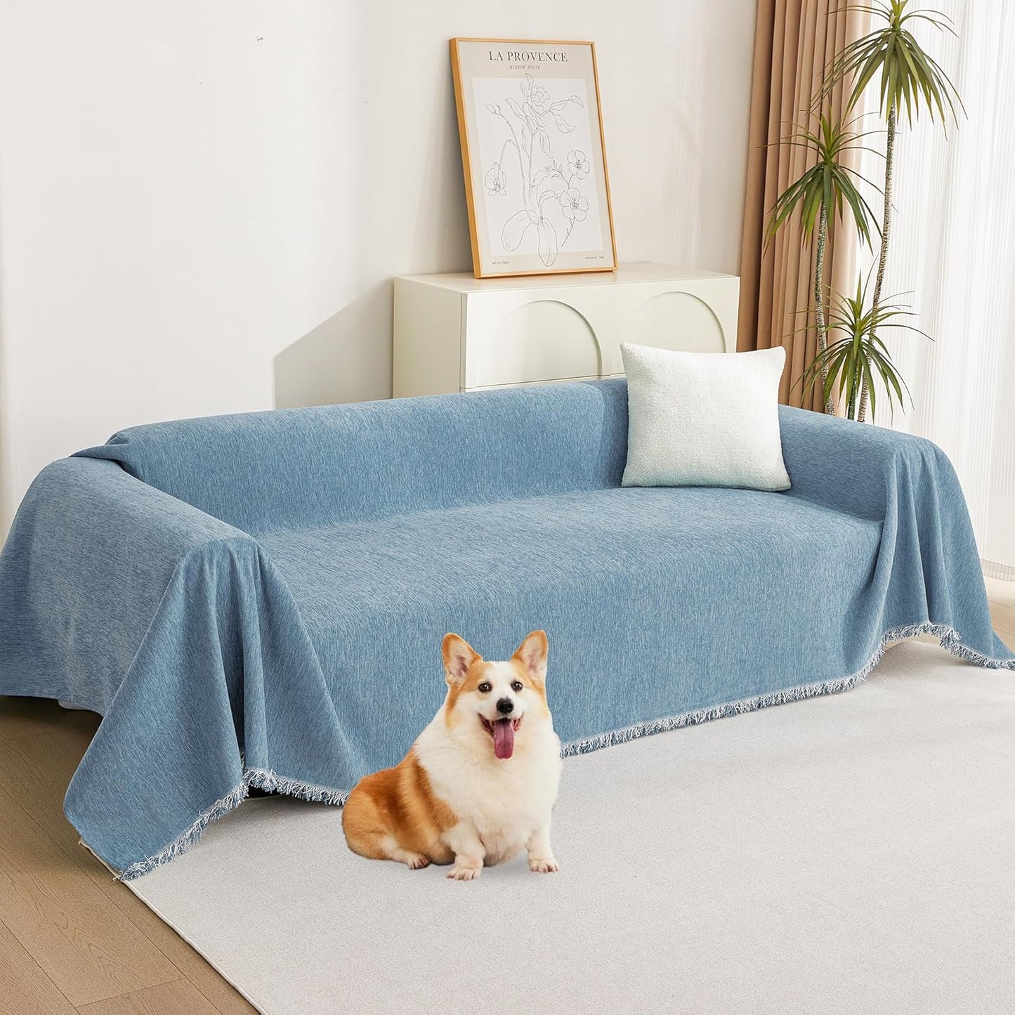 MYSKY HOME Couch Cover for Pets, Beige Couch Covers for 2 Cushion Couch Sofa, Sofa Slipcover Sectional L Shape Chenille Covers for Pets, Throw Couch for Dogs, Kids,71" X118"